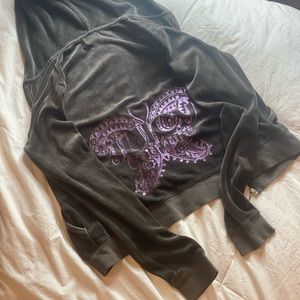 Juicy Couture Velour zip up jacket vintage brown Purple Butterfly print design L